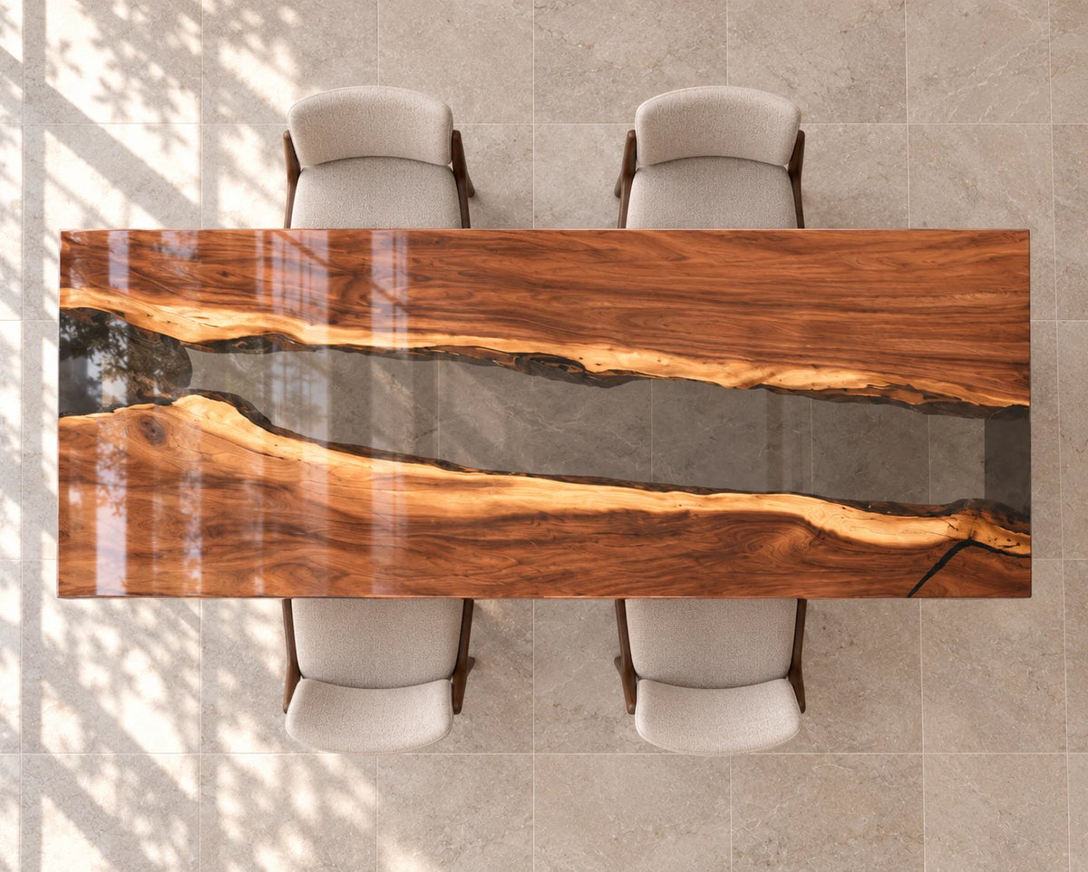 Aurorawoodart Custom Walnut Clear Epoxy Waterfall Dining Table DT182