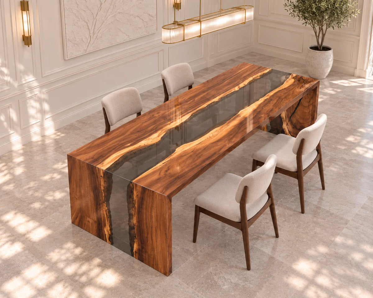 Aurorawoodart Custom Walnut Clear Epoxy Waterfall Dining Table DT182