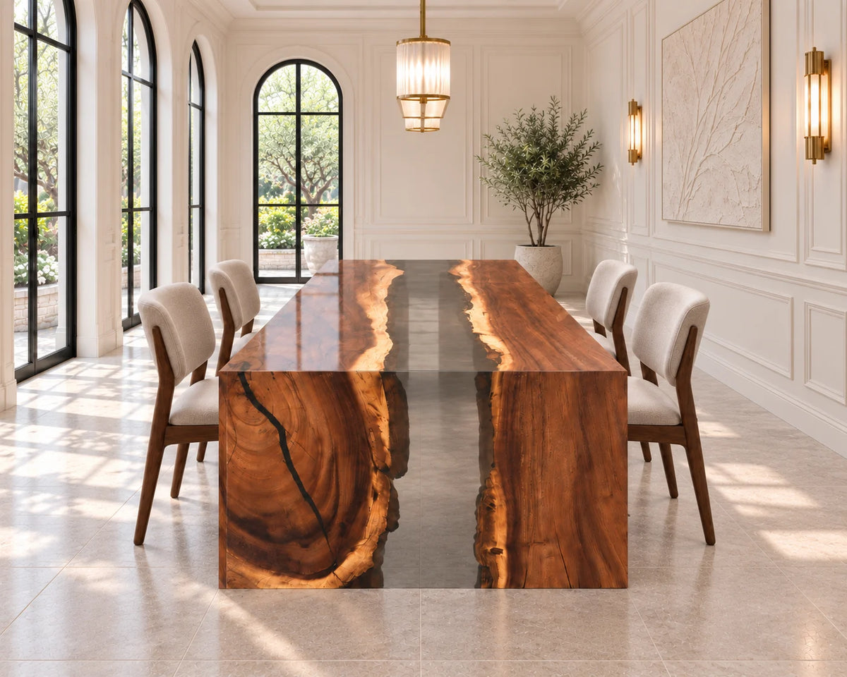 Aurorawoodart Custom Walnut Clear Epoxy Waterfall Dining Table DT182