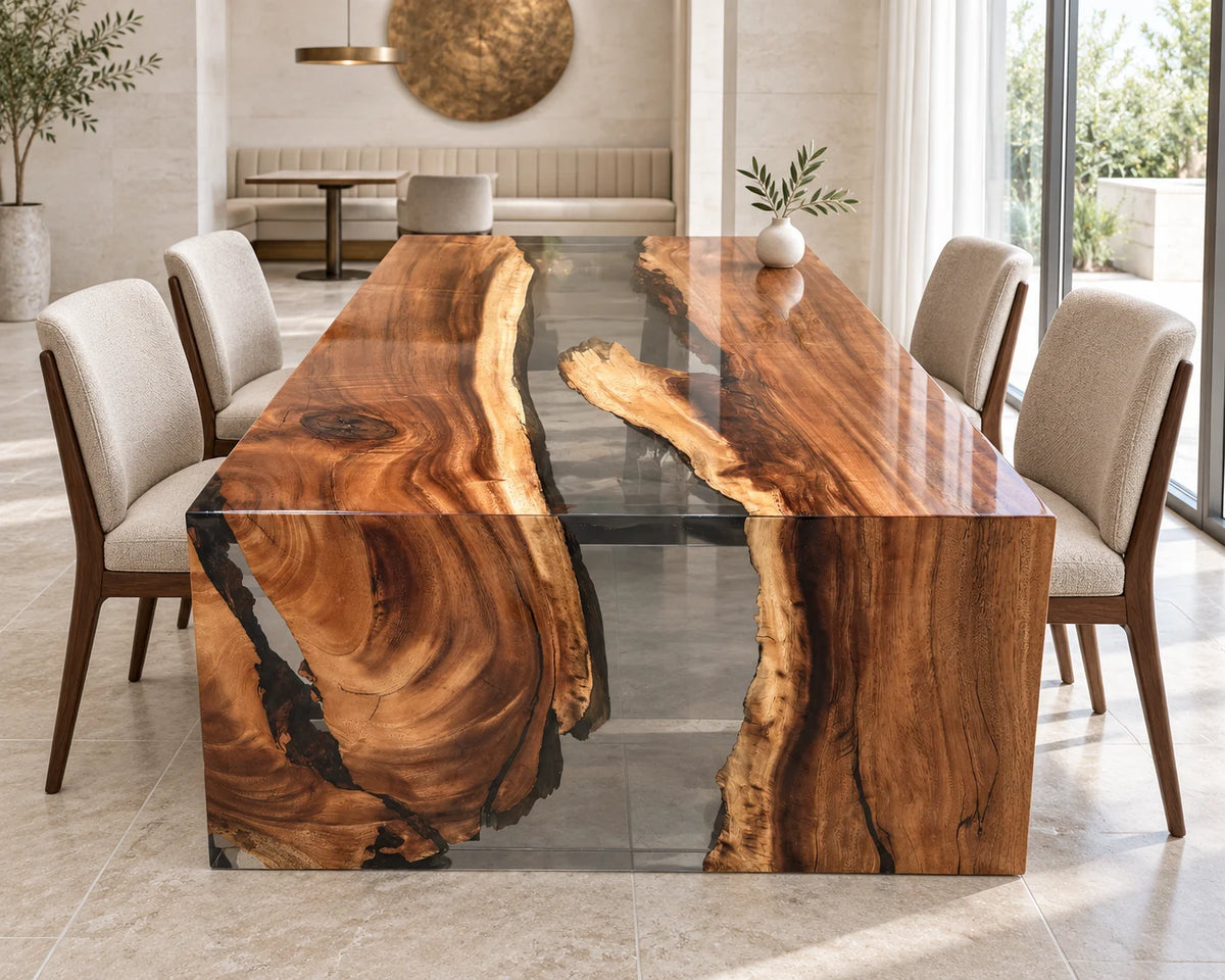 Aurorawoodart Custom Walnut Clear Epoxy Waterfall Dining Table DT183