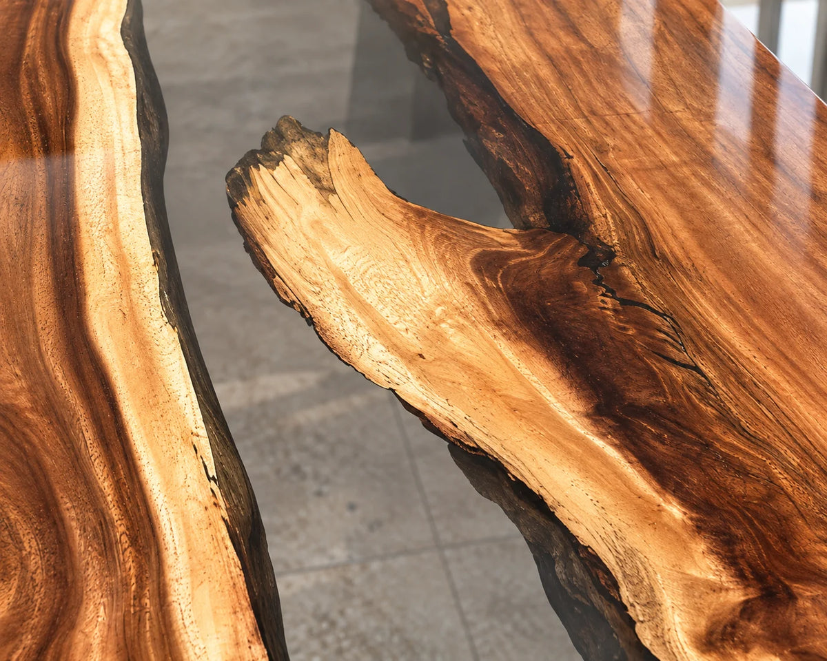 Aurorawoodart Custom Walnut Clear Epoxy Waterfall Dining Table DT183