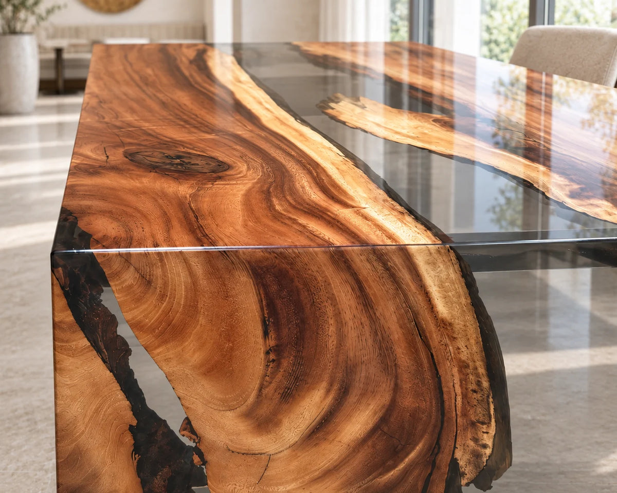 Aurorawoodart Custom Walnut Clear Epoxy Waterfall Dining Table DT183