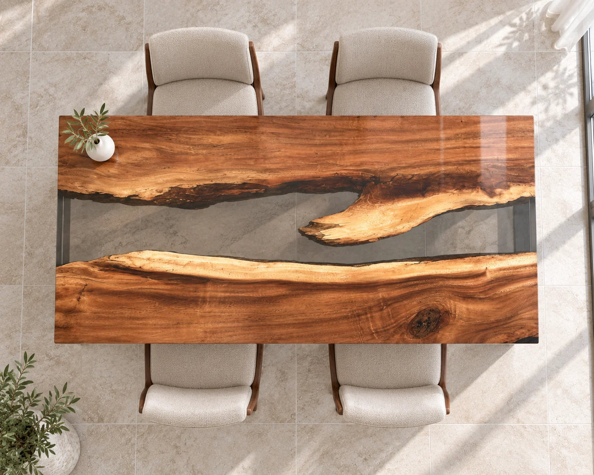 Aurorawoodart Custom Walnut Clear Epoxy Waterfall Dining Table DT183