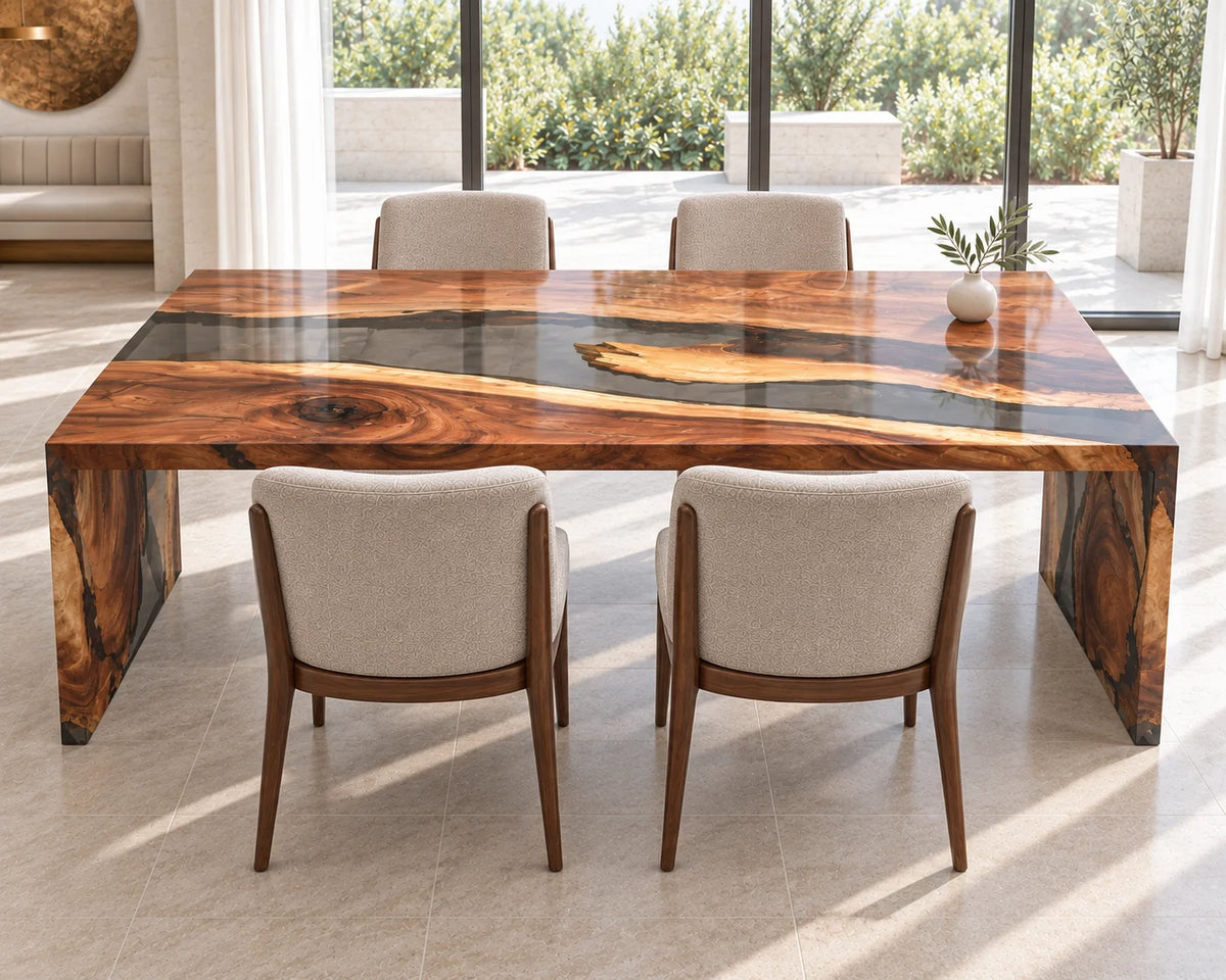 Aurorawoodart Custom Walnut Clear Epoxy Waterfall Dining Table DT183