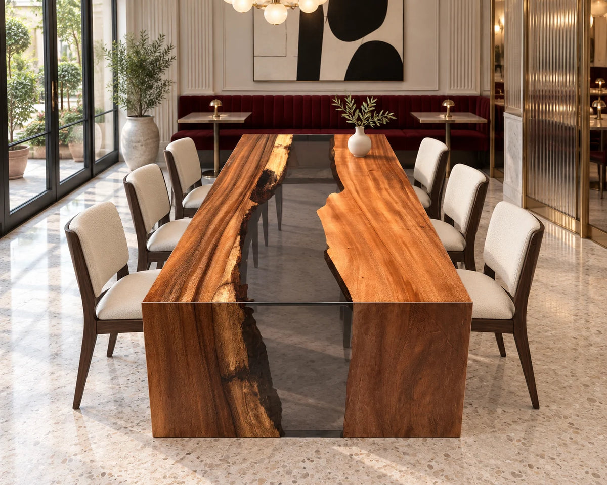 Aurorawoodart Custom Walnut Clear Epoxy Waterfall Dining Table DT184