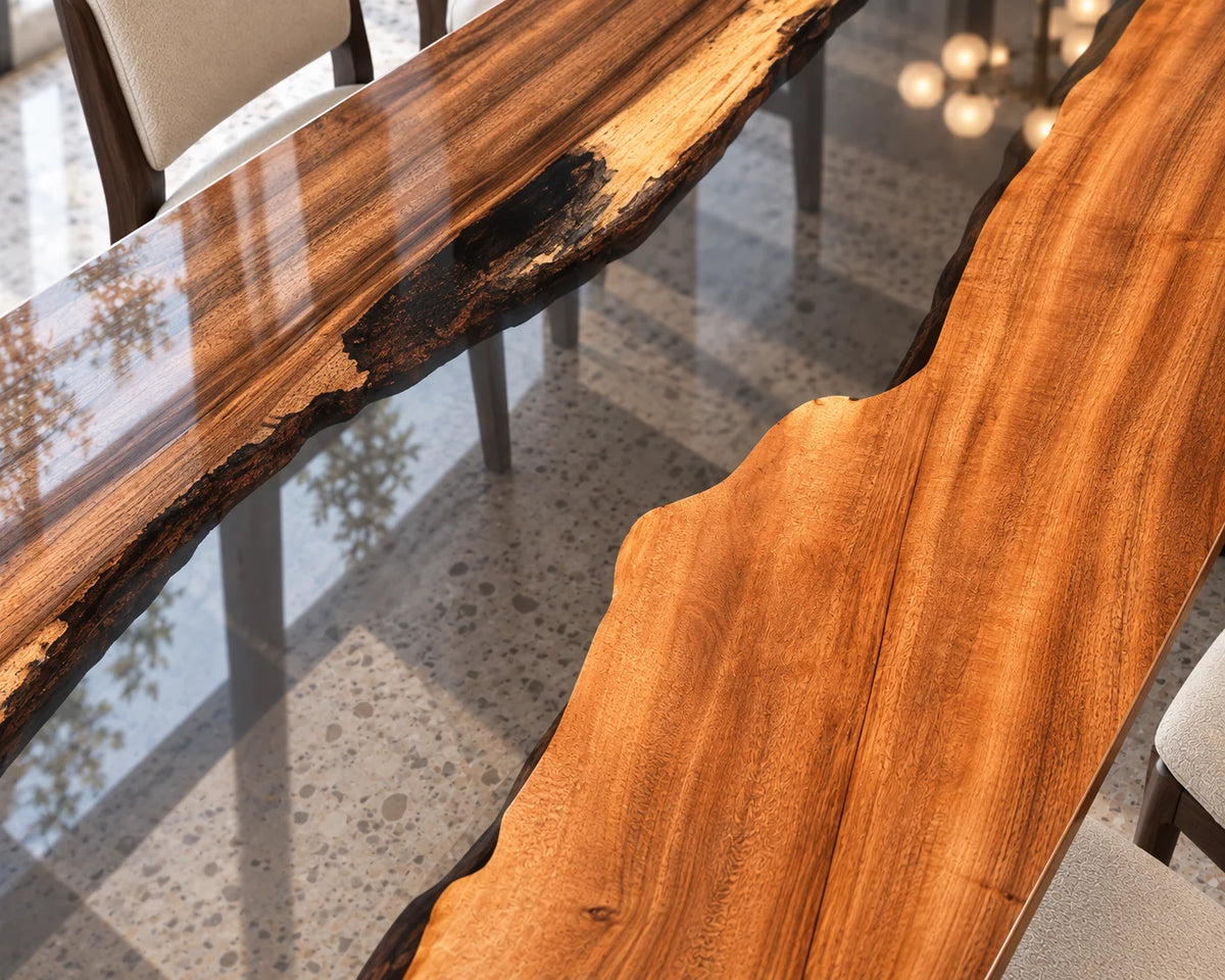 Aurorawoodart Custom Walnut Clear Epoxy Waterfall Dining Table DT184