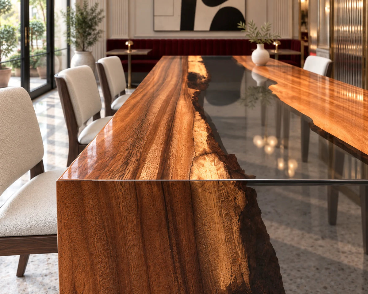 Aurorawoodart Custom Walnut Clear Epoxy Waterfall Dining Table DT184