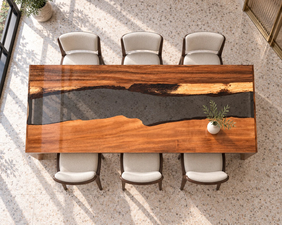Aurorawoodart Custom Walnut Clear Epoxy Waterfall Dining Table DT184