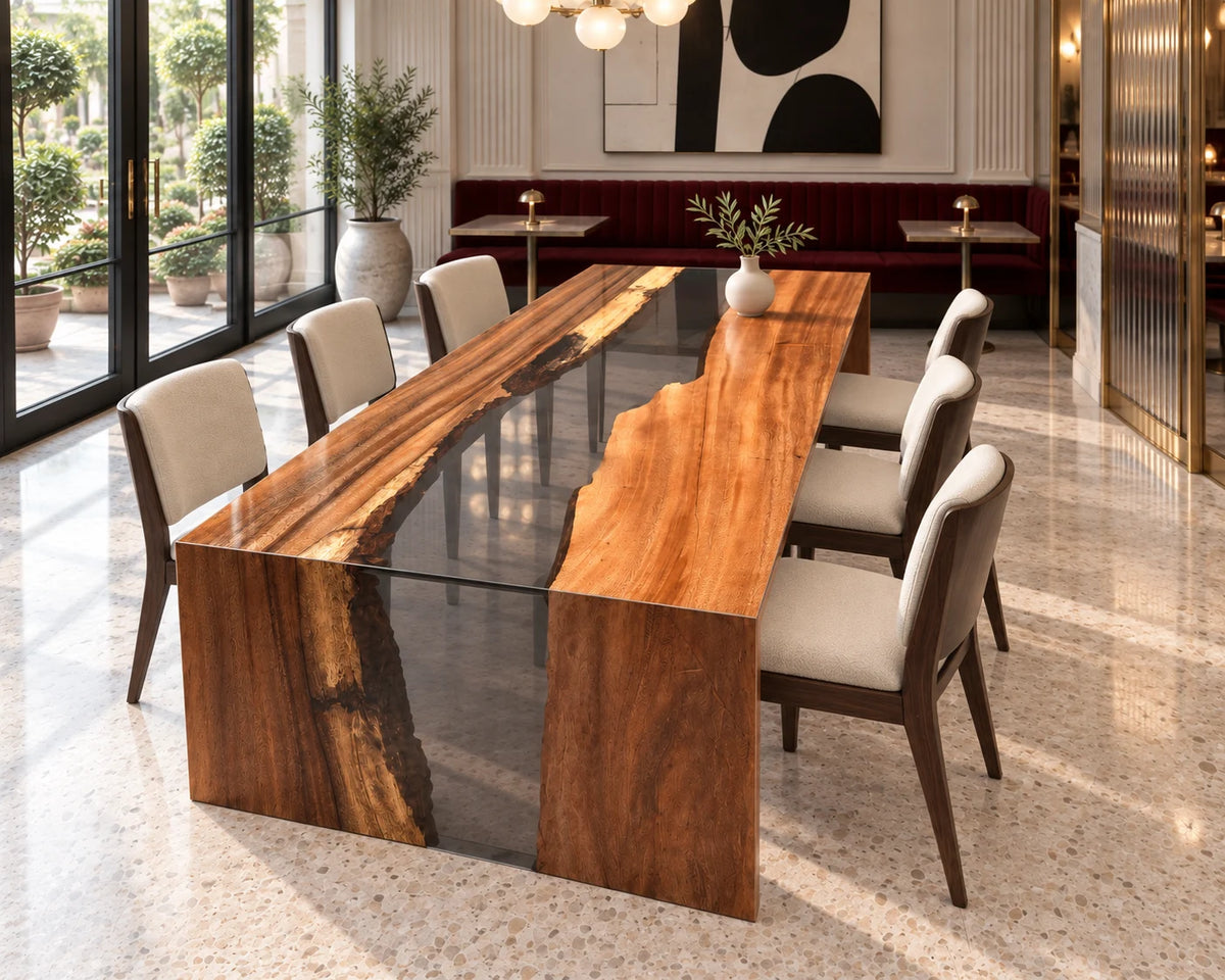 Aurorawoodart Custom Walnut Clear Epoxy Waterfall Dining Table DT184