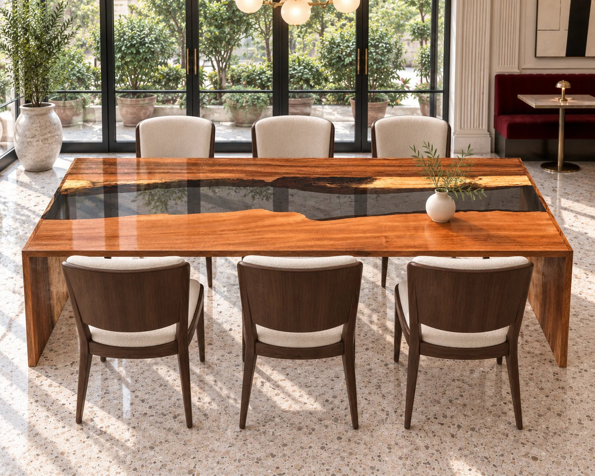 Aurorawoodart Custom Walnut Clear Epoxy Waterfall Dining Table DT184