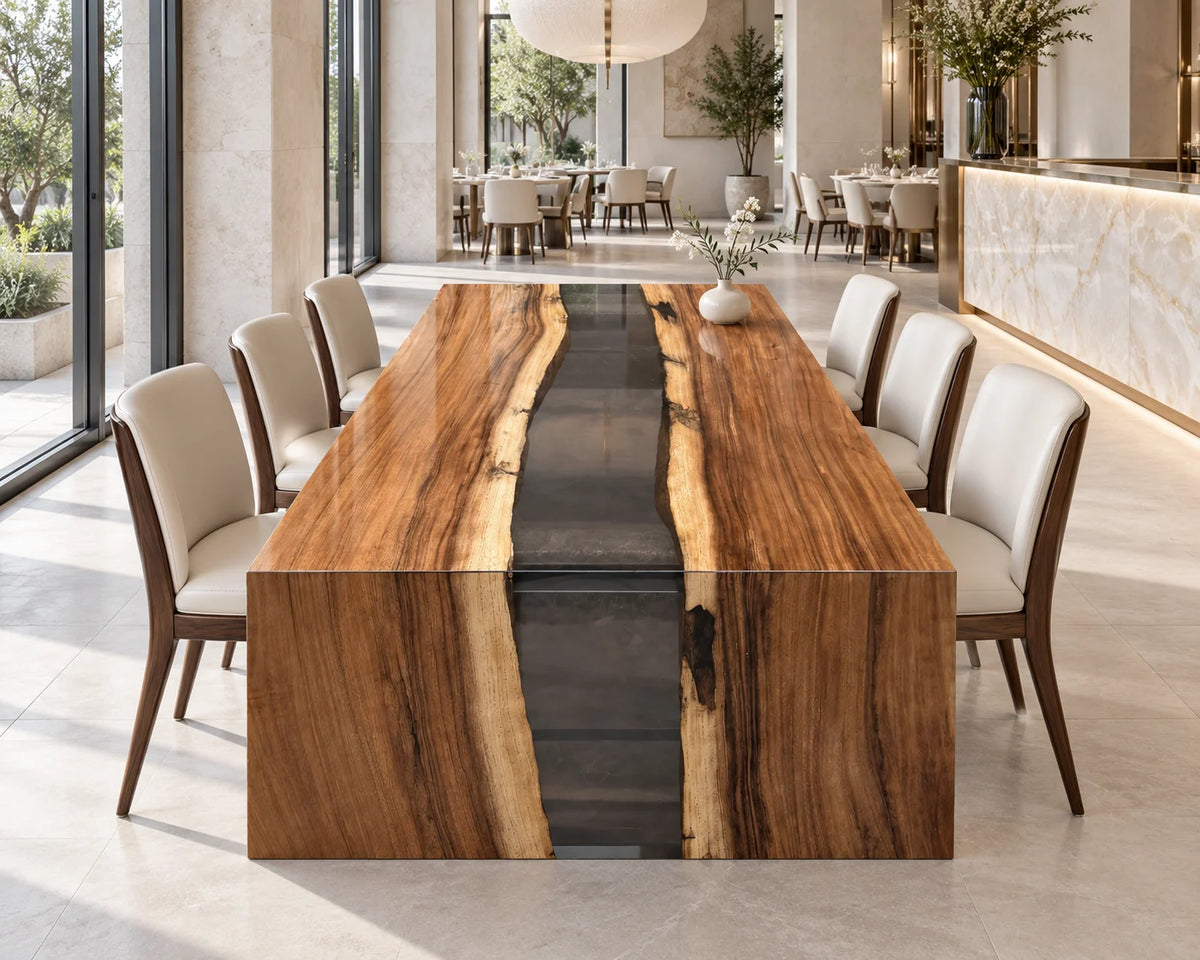 Aurorawoodart Custom Walnut Clear Epoxy Waterfall Dining Table DT185