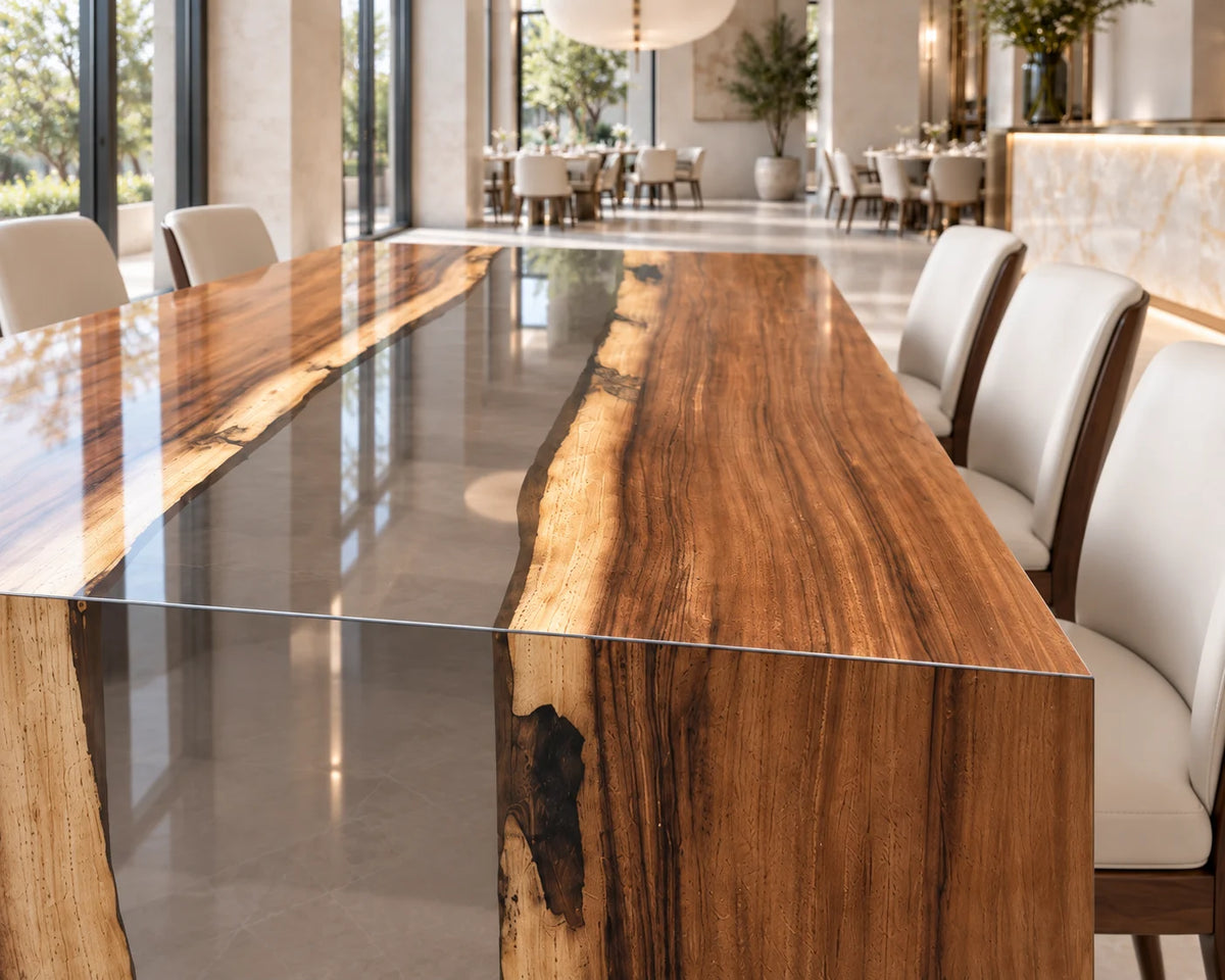 Aurorawoodart Custom Walnut Clear Epoxy Waterfall Dining Table DT185