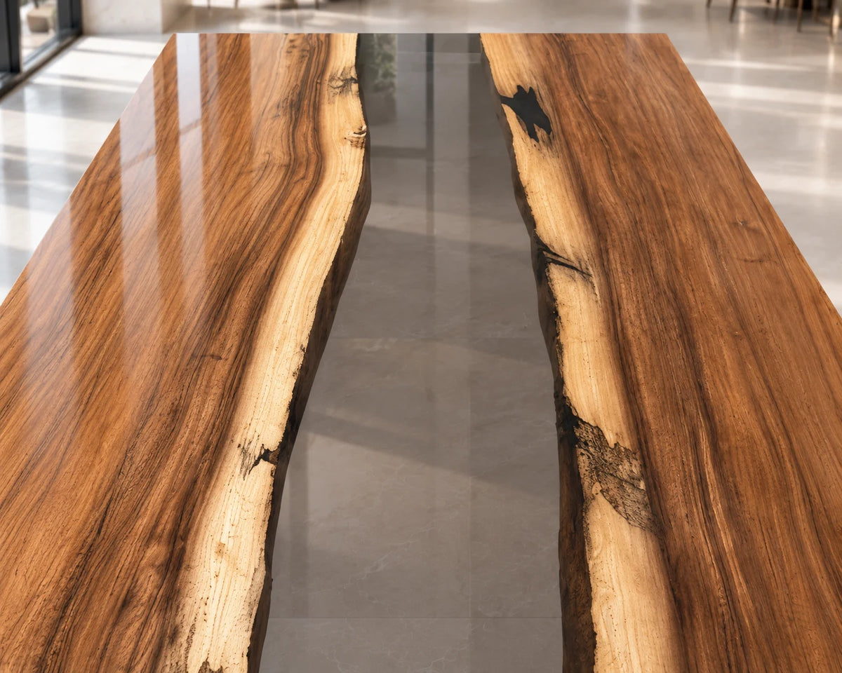 Aurorawoodart Custom Walnut Clear Epoxy Waterfall Dining Table DT185