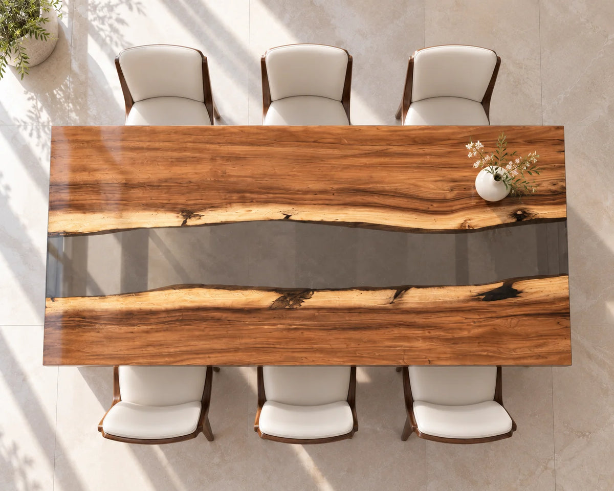 Aurorawoodart Custom Walnut Clear Epoxy Waterfall Dining Table DT185
