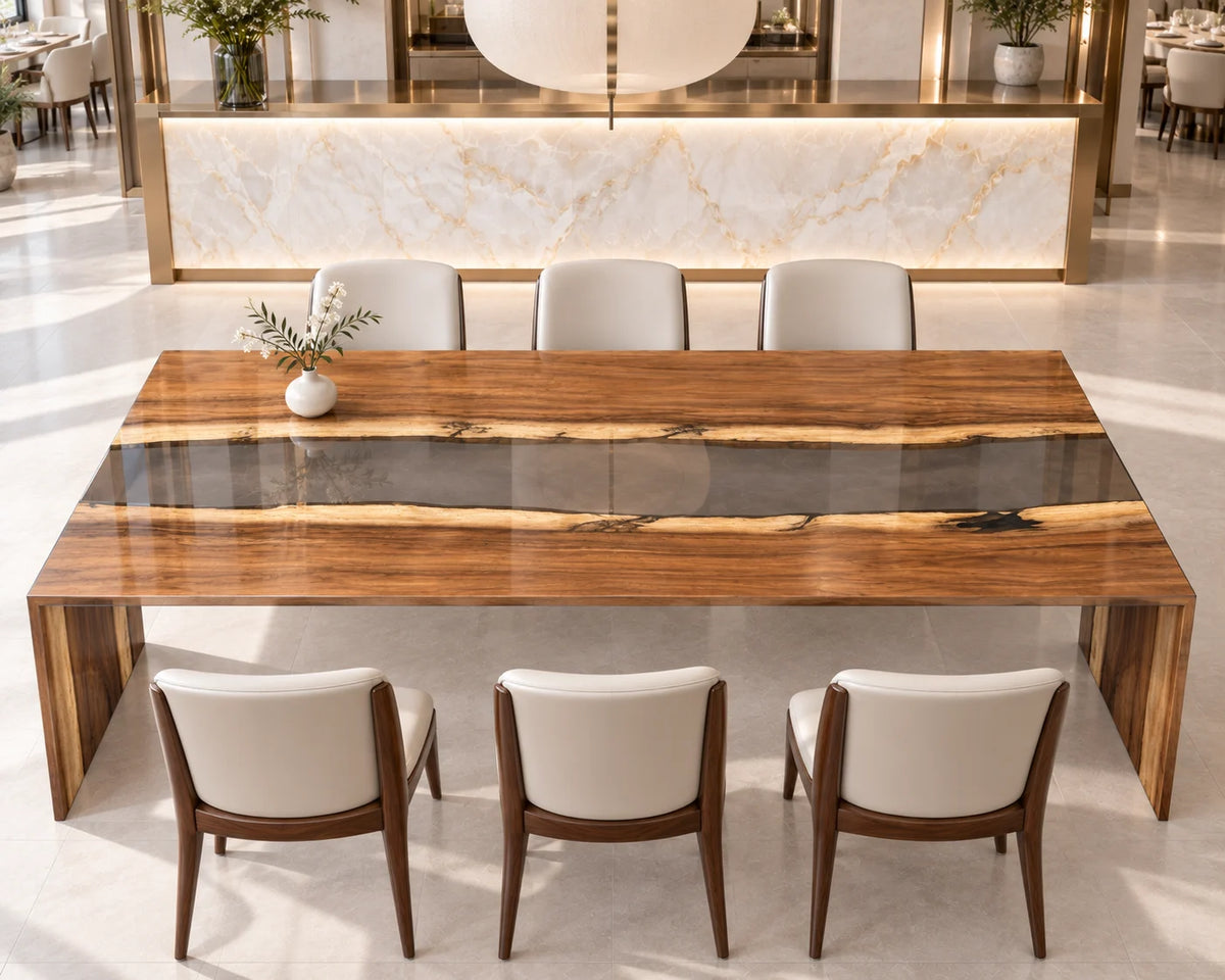 Aurorawoodart Custom Walnut Clear Epoxy Waterfall Dining Table DT185