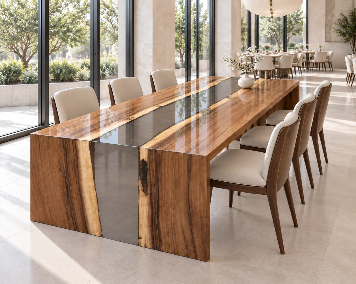 Aurorawoodart Custom Walnut Clear Epoxy Waterfall Dining Table DT185