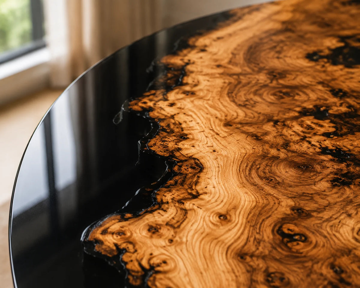 Aurorawoodart Custom Olive Black Epoxy River Dining Table DT83