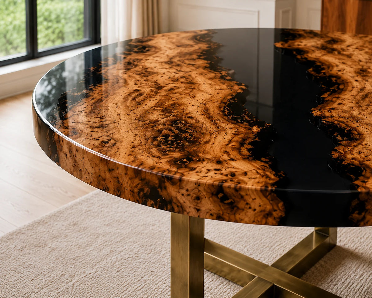Aurorawoodart Custom Olive Black Epoxy River Dining Table DT83