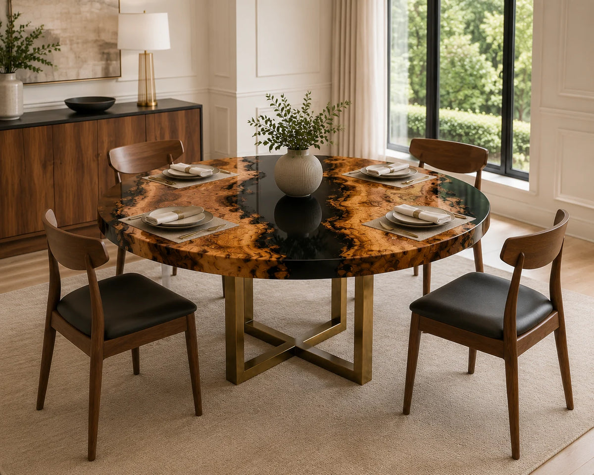 Aurorawoodart Custom Olive Black Epoxy River Dining Table DT83