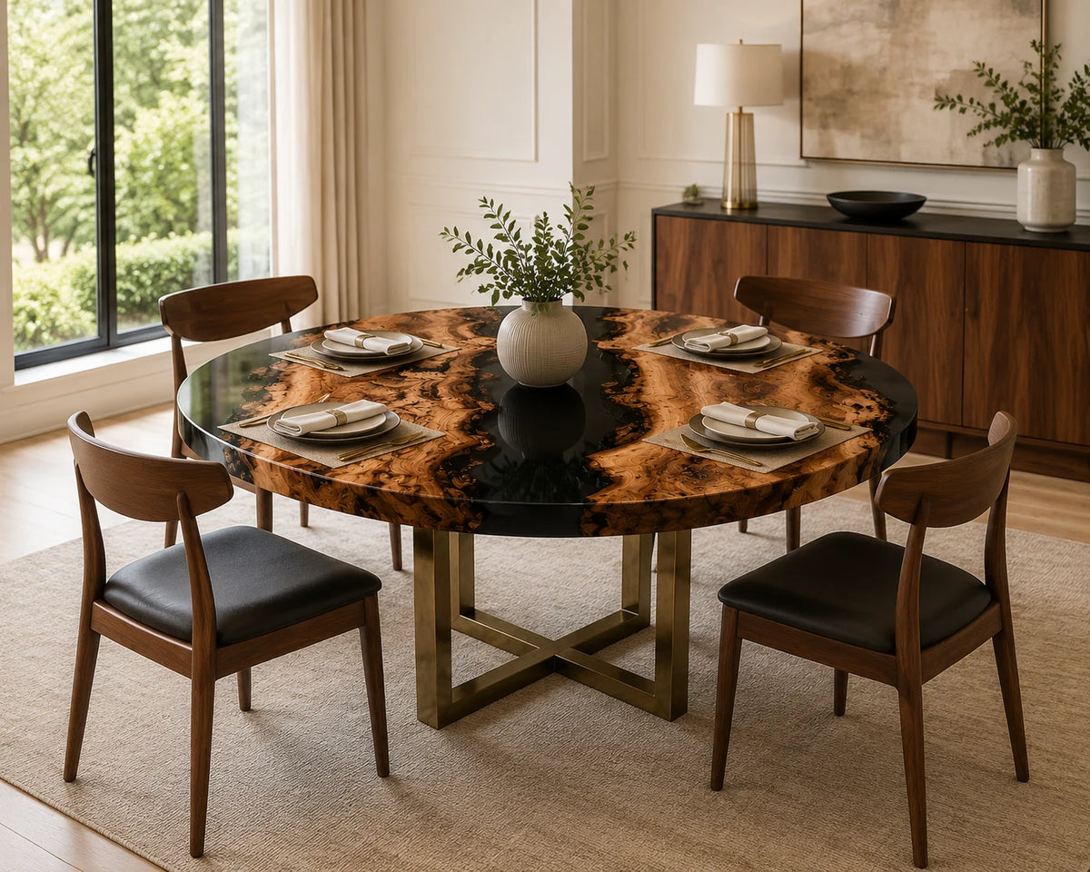 Aurorawoodart Custom Olive Black Epoxy River Dining Table DT83