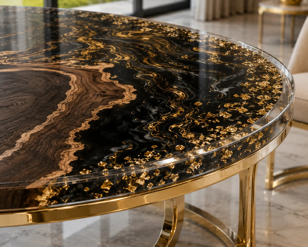 Aurorawoodart Custom Black Luxury Epoxy Dining Table DT84