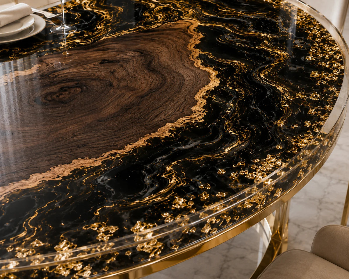 Aurorawoodart Custom Black Luxury Epoxy Dining Table DT84