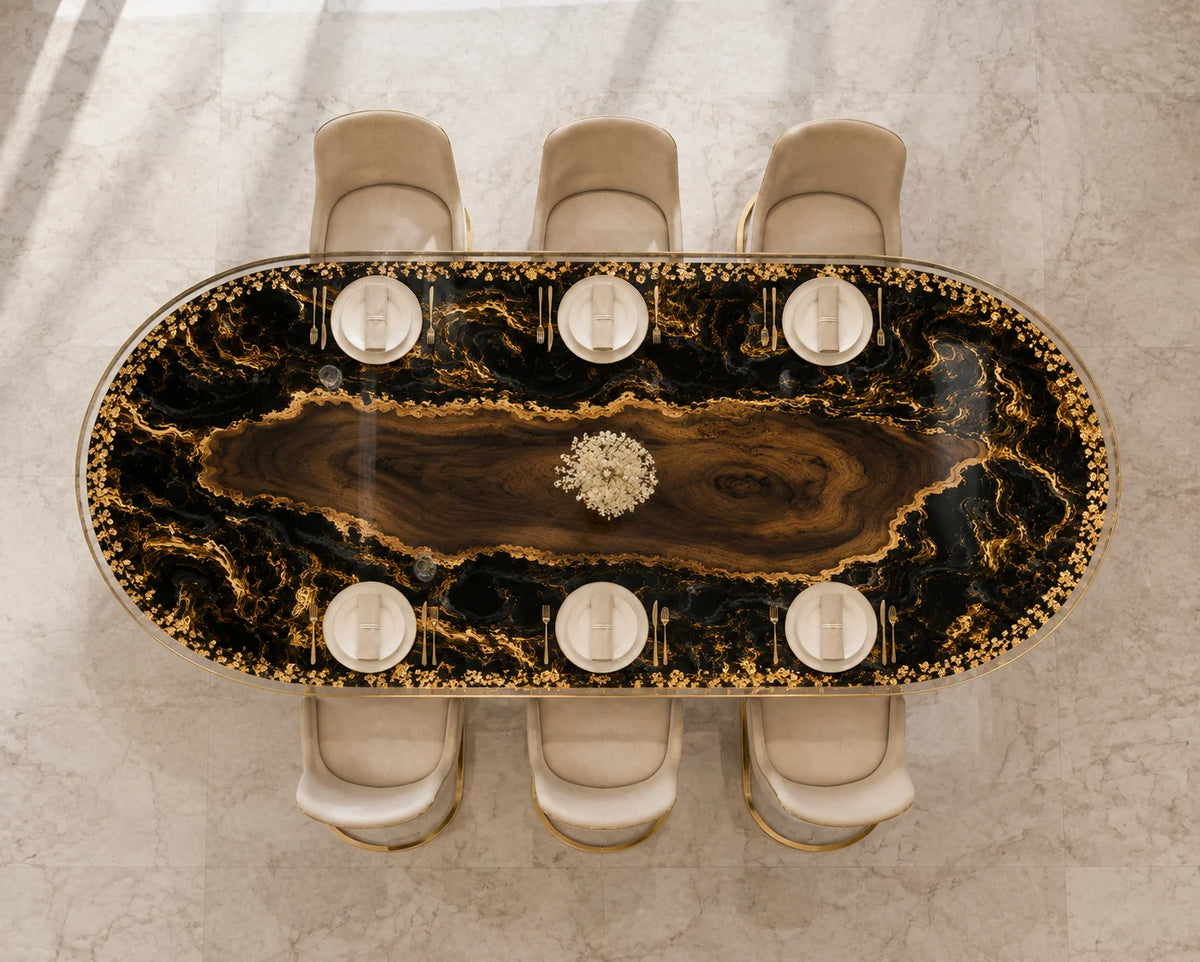 Aurorawoodart Custom Black Luxury Epoxy Dining Table DT84
