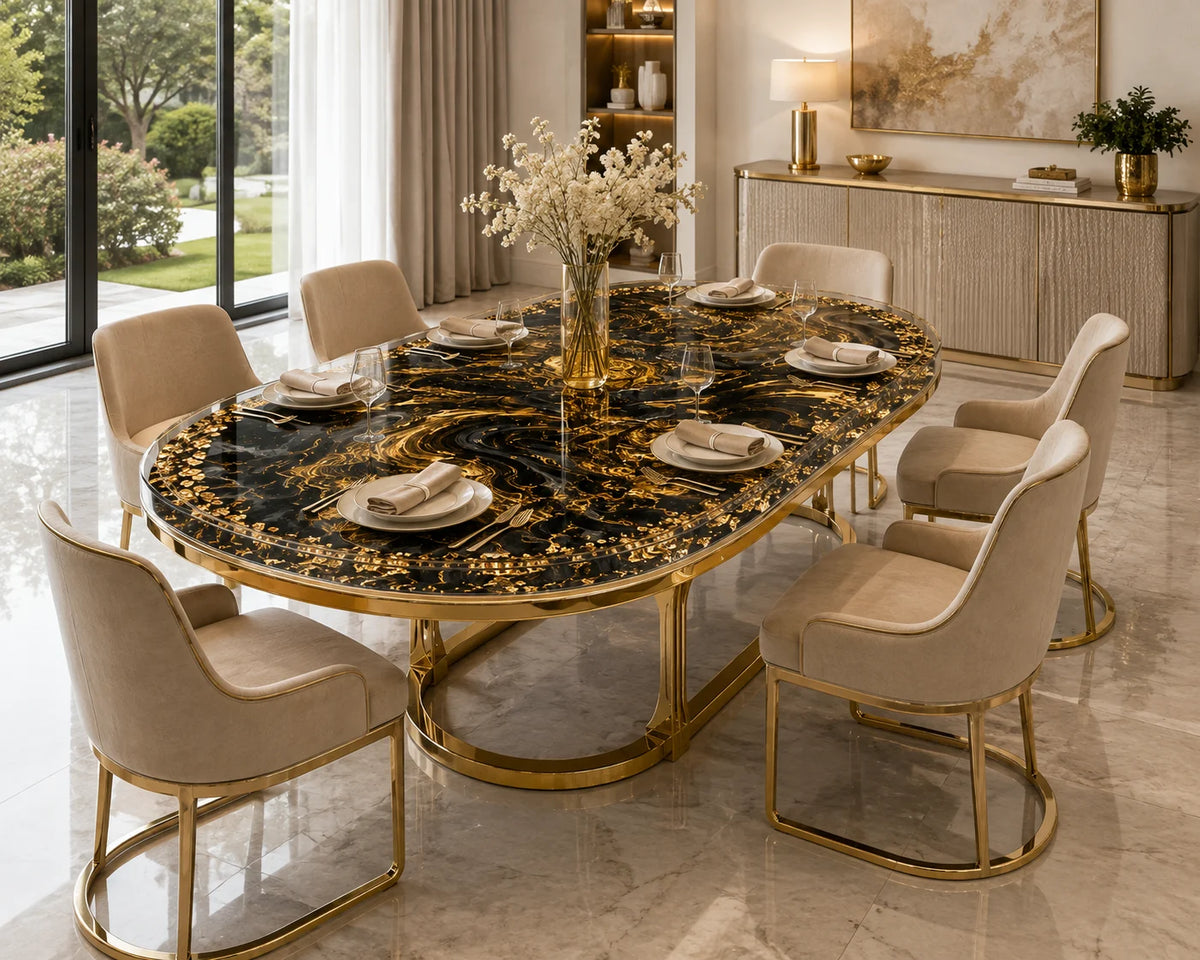Aurorawoodart Custom Black Luxury Epoxy Dining Table DT84