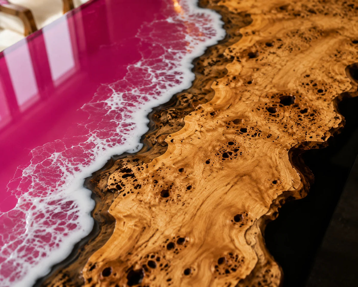 Aurorawoodart Custom Poplar Pink Black Epoxy Ocean Dining Table DT86