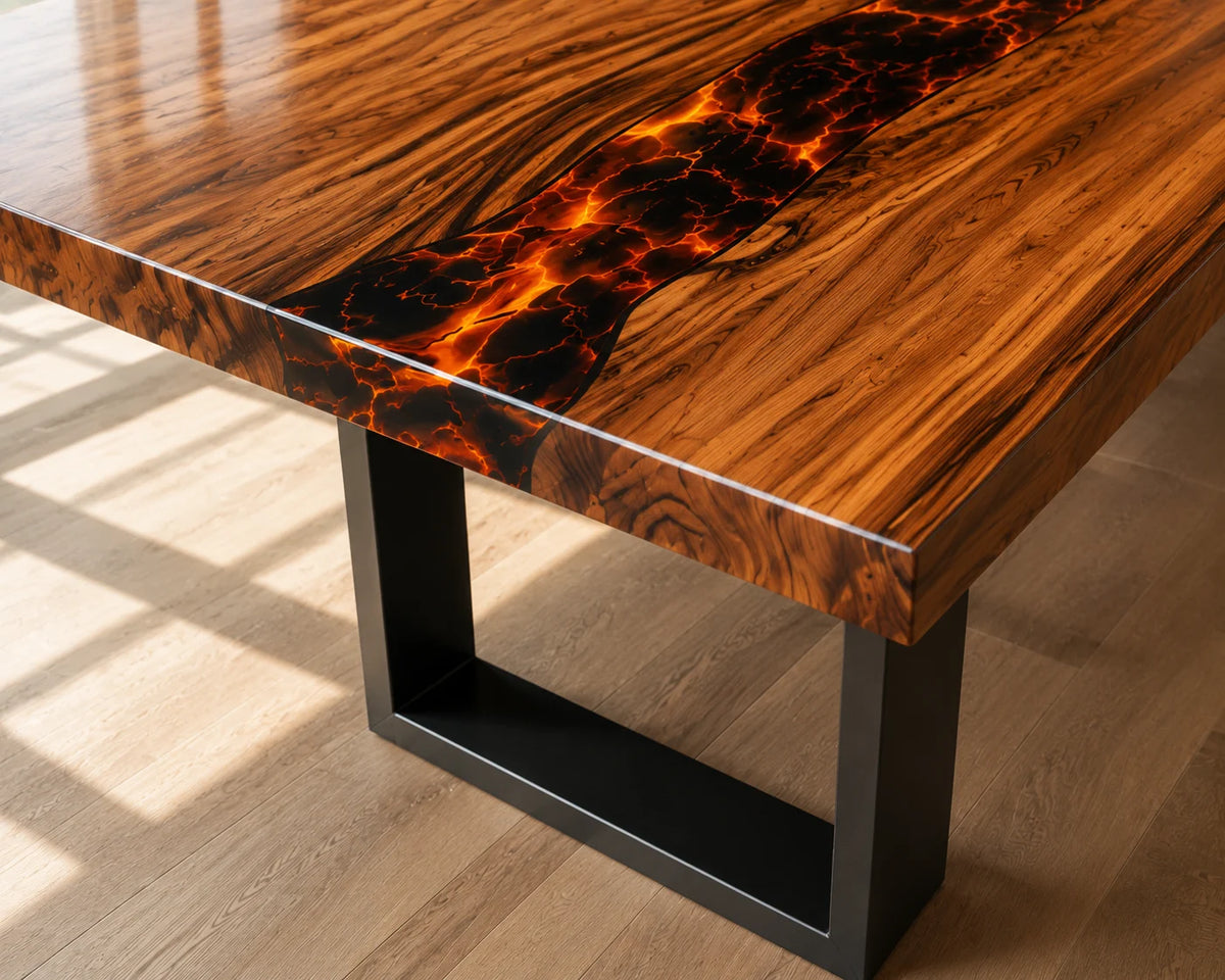Aurorawoodart Custom Walnut Black  Lava Epoxy Dining Table DT88