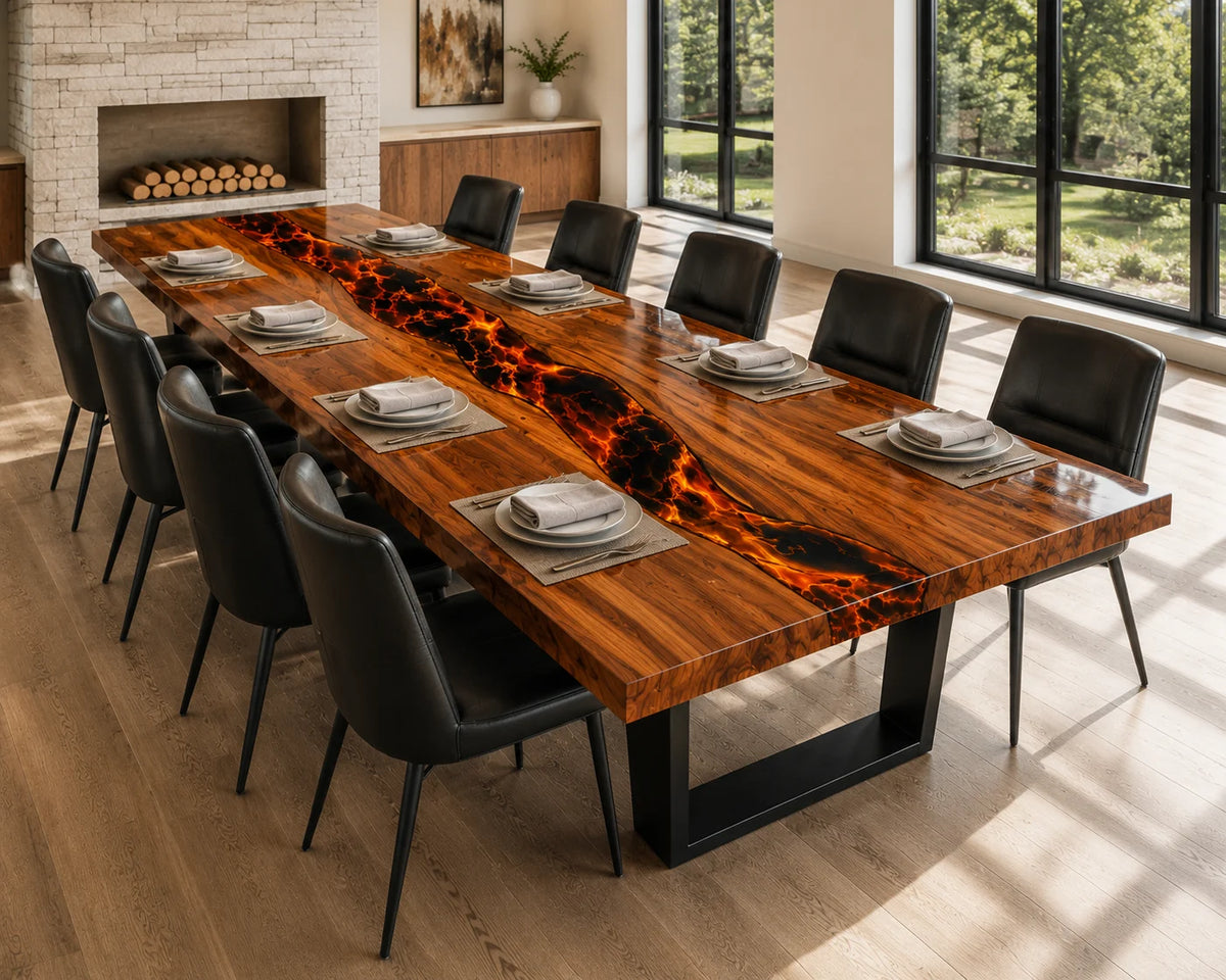 Aurorawoodart Custom Walnut Black  Lava Epoxy Dining Table DT88