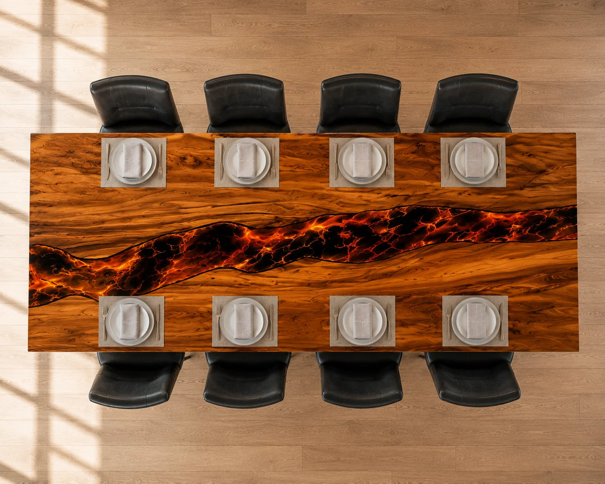 Aurorawoodart Custom Walnut Black  Lava Epoxy Dining Table DT88