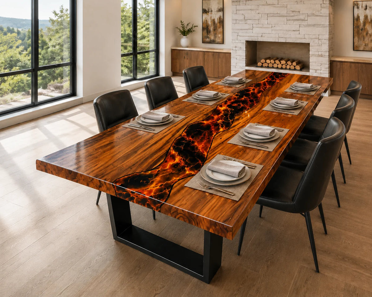 Aurorawoodart Custom Walnut Black  Lava Epoxy Dining Table DT88