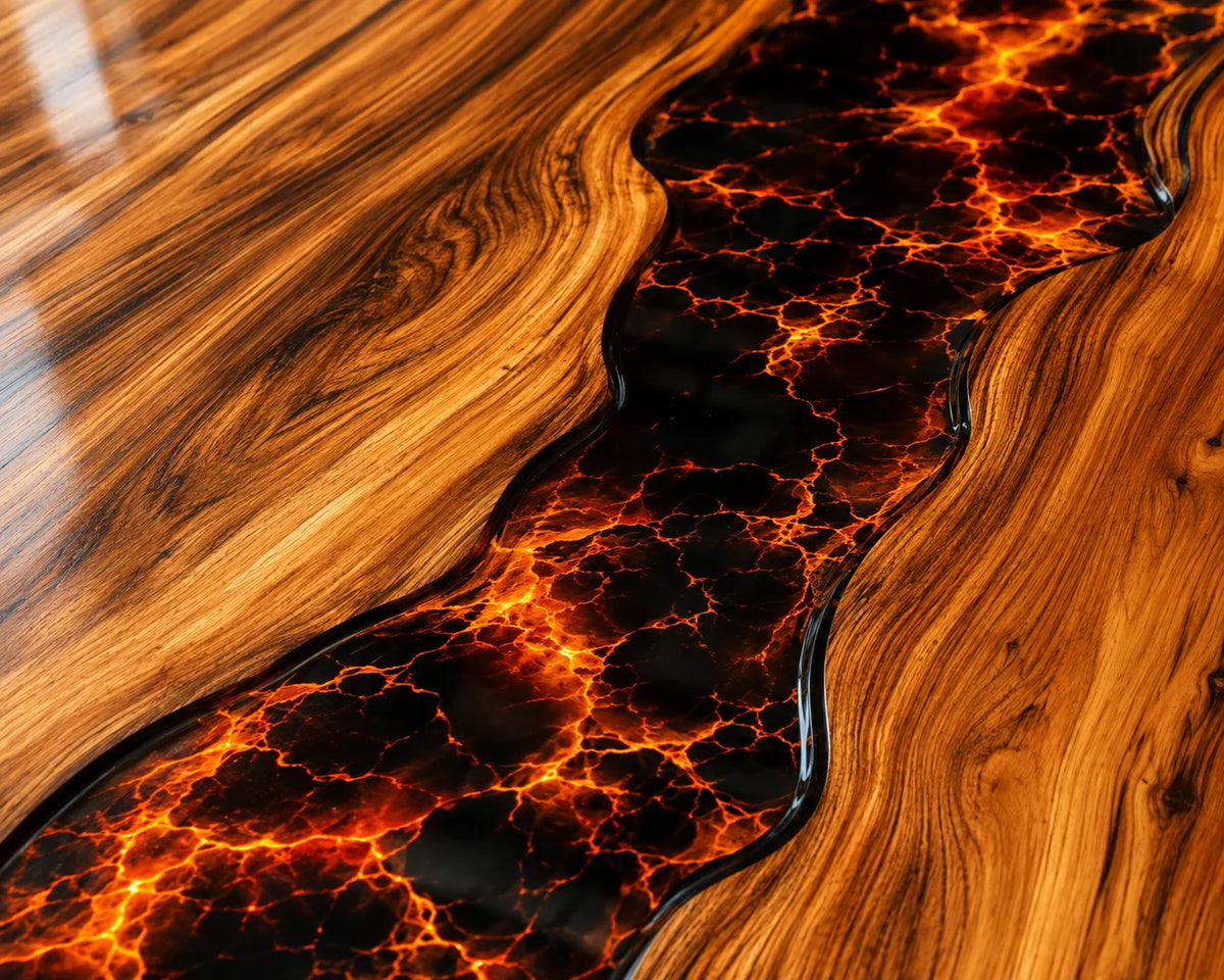 Aurorawoodart Custom Walnut Black  Lava Epoxy Dining Table DT88
