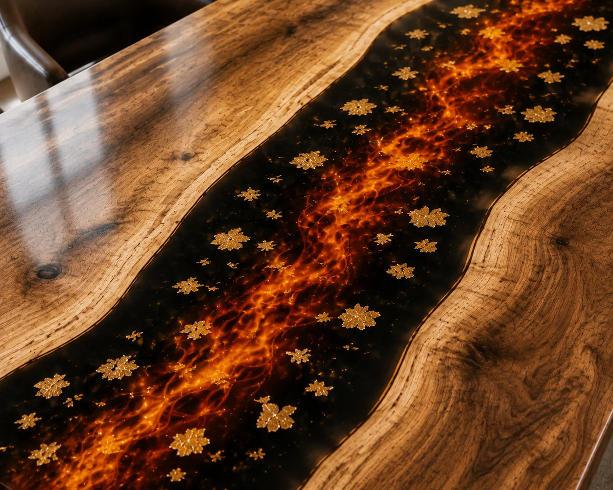 Aurorawoodart Custom Walnut Black  Lava Epoxy Dining Table DT89