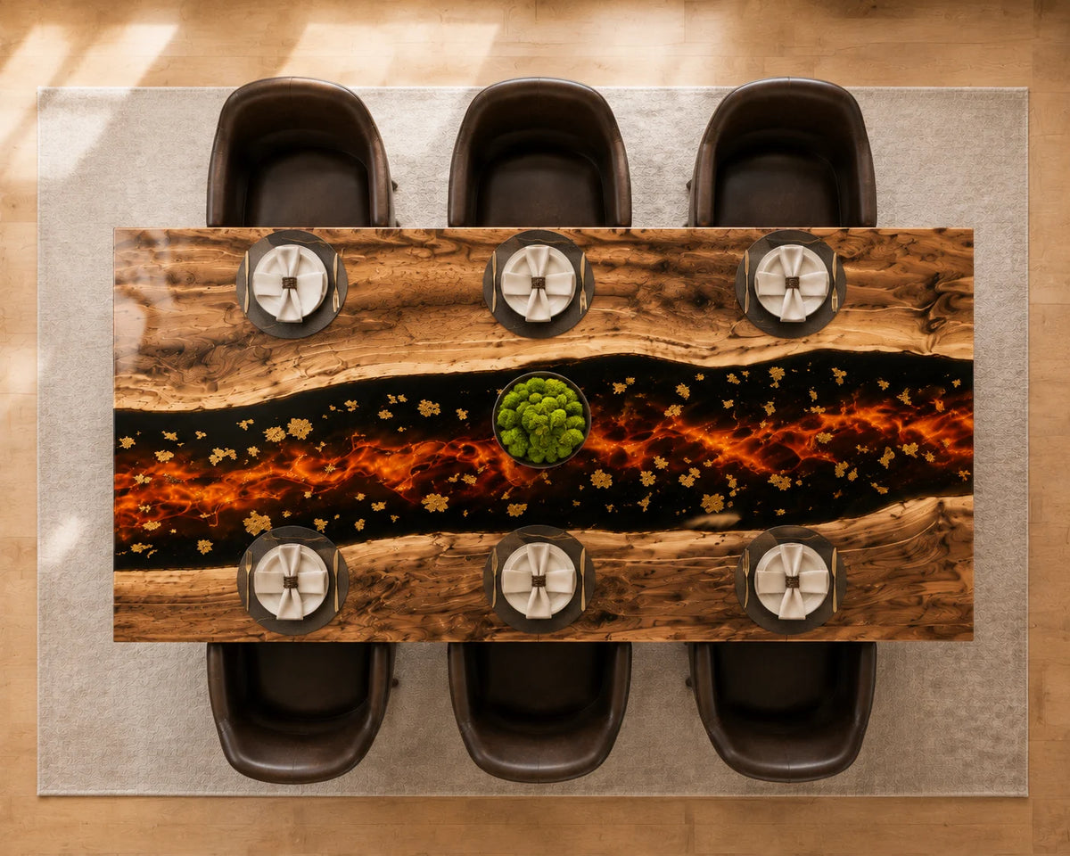 Aurorawoodart Custom Walnut Black  Lava Epoxy Dining Table DT89