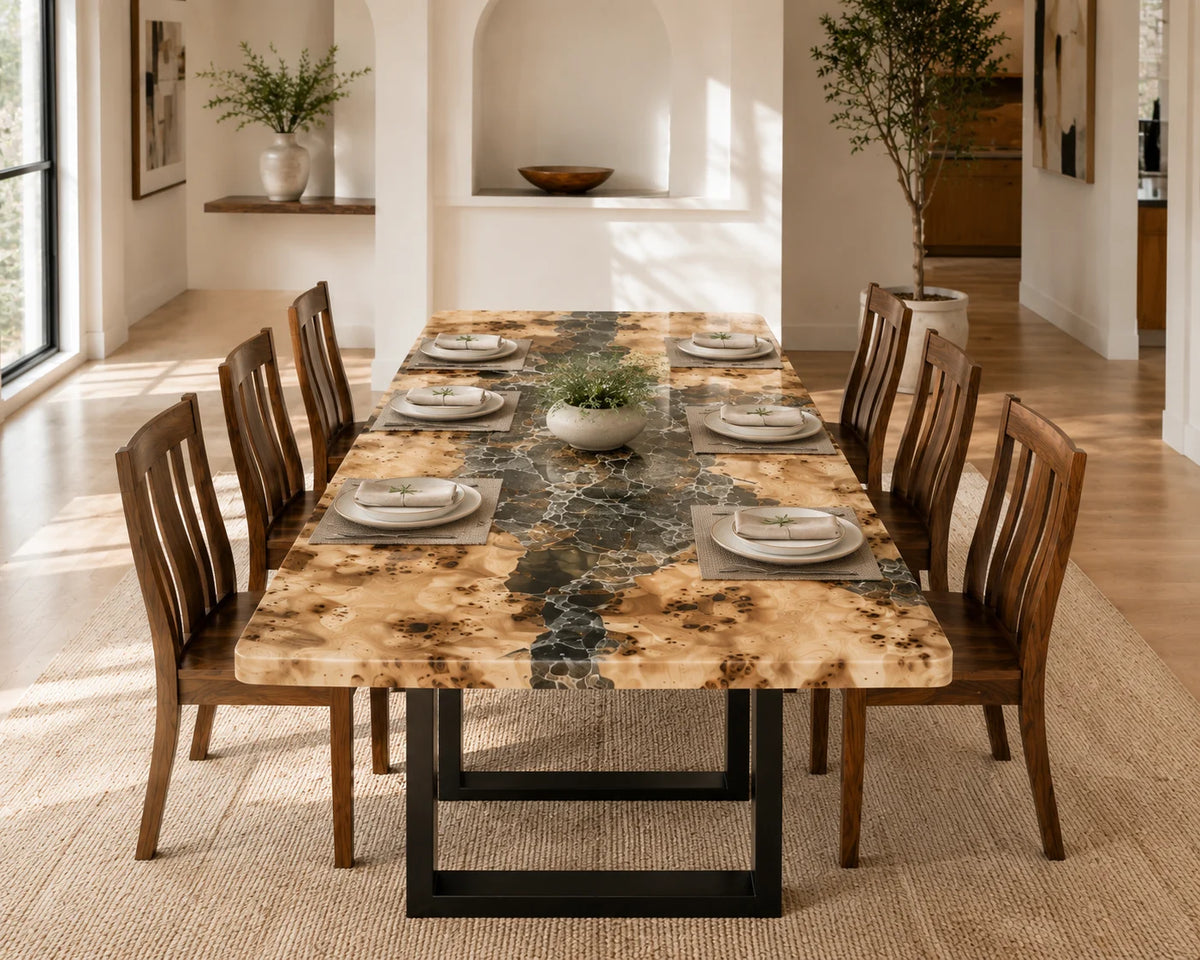 Aurorawoodart Custom Poplar Smoky Gray Custom Epoxy Dining Table DT90