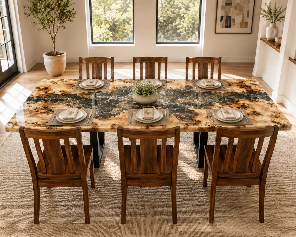 Aurorawoodart Custom Poplar Smoky Gray Custom Epoxy Dining Table DT90