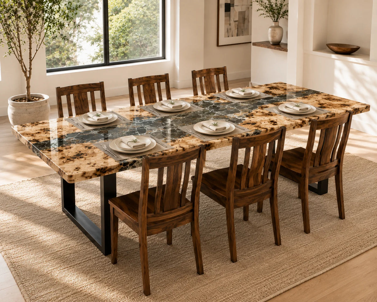 Aurorawoodart Custom Poplar Smoky Gray Custom Epoxy Dining Table DT90