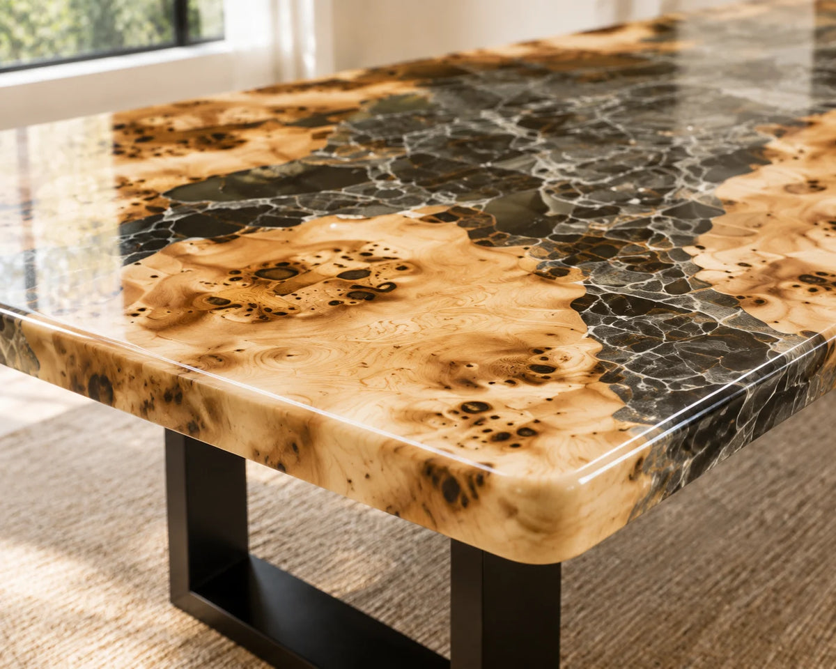 Aurorawoodart Custom Poplar Smoky Gray Custom Epoxy Dining Table DT90