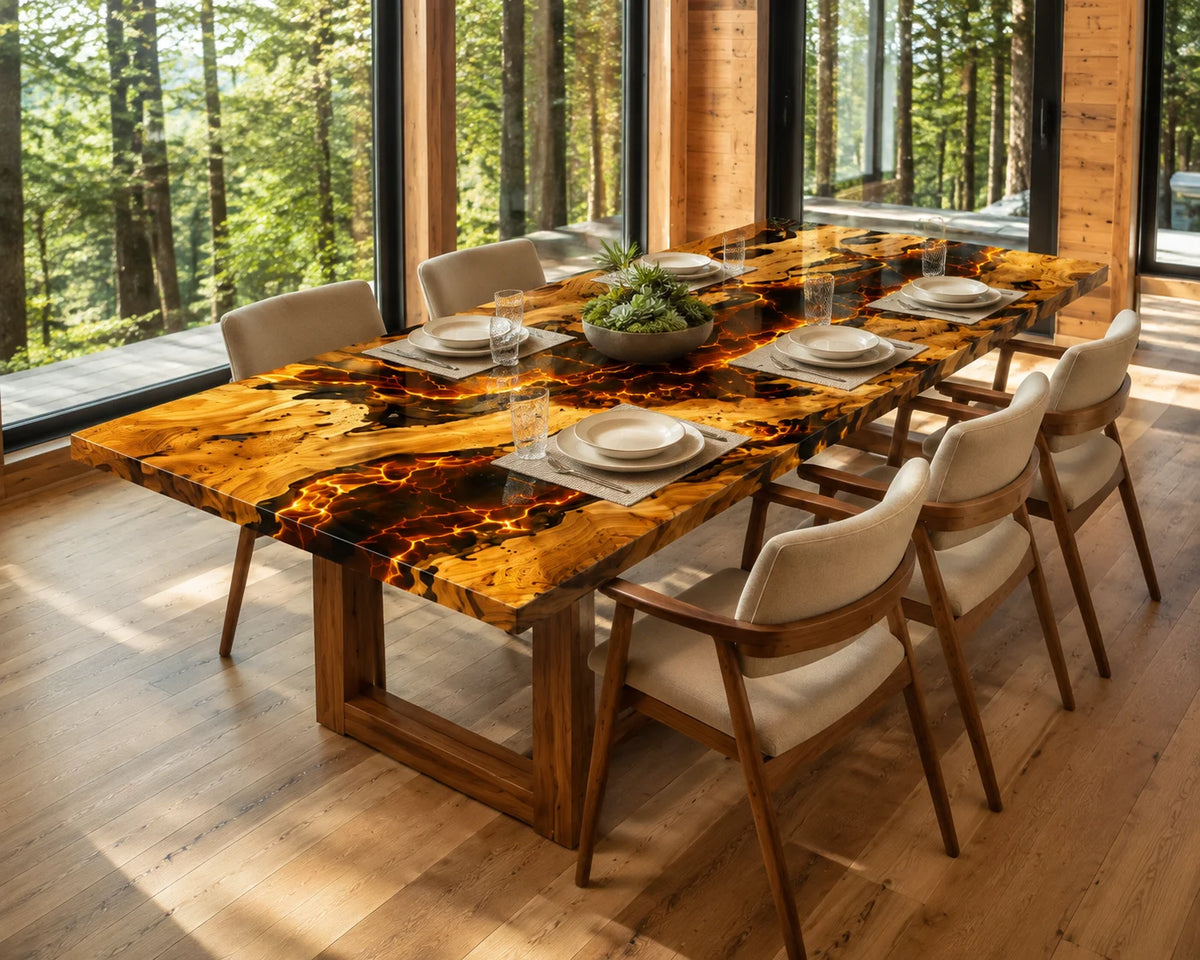 Aurorawoodart Custom Olive Epoxy Dining Lava Table DT92