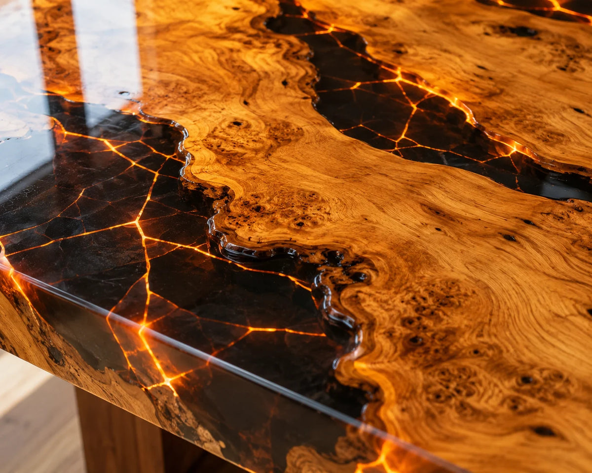 Aurorawoodart Custom Olive Epoxy Dining Lava Table DT92