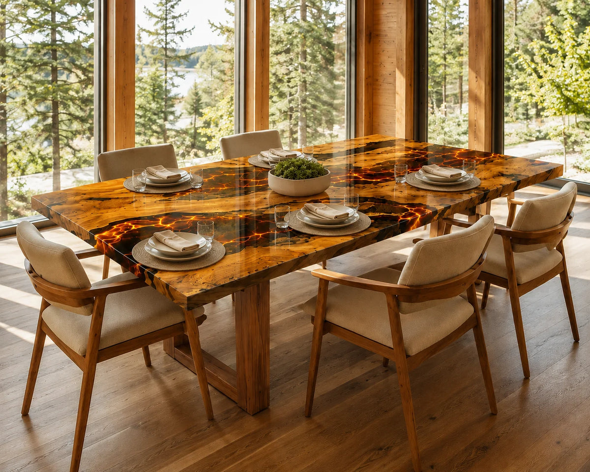 Aurorawoodart Custom Olive Epoxy Dining Lava Table DT92