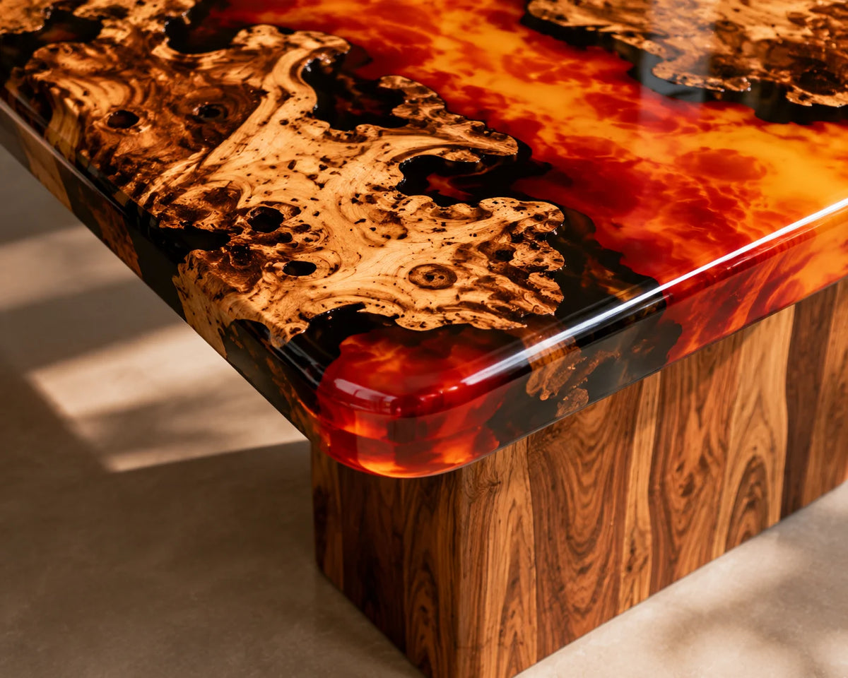 Aurorawoodart Custom Cedar Burl  Epoxy Lava Dining Table DT93