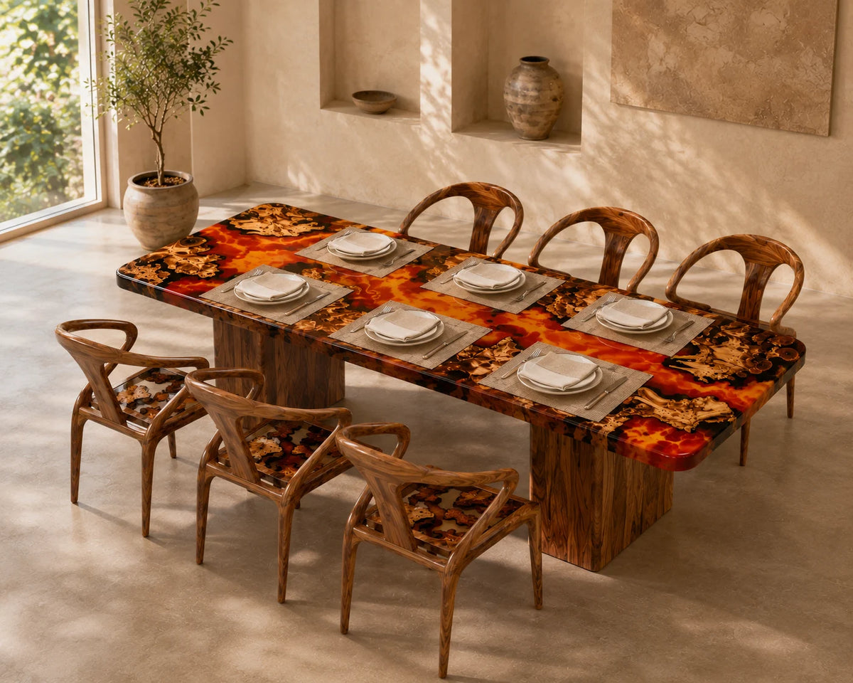Aurorawoodart Custom Cedar Burl  Epoxy Lava Dining Table DT93