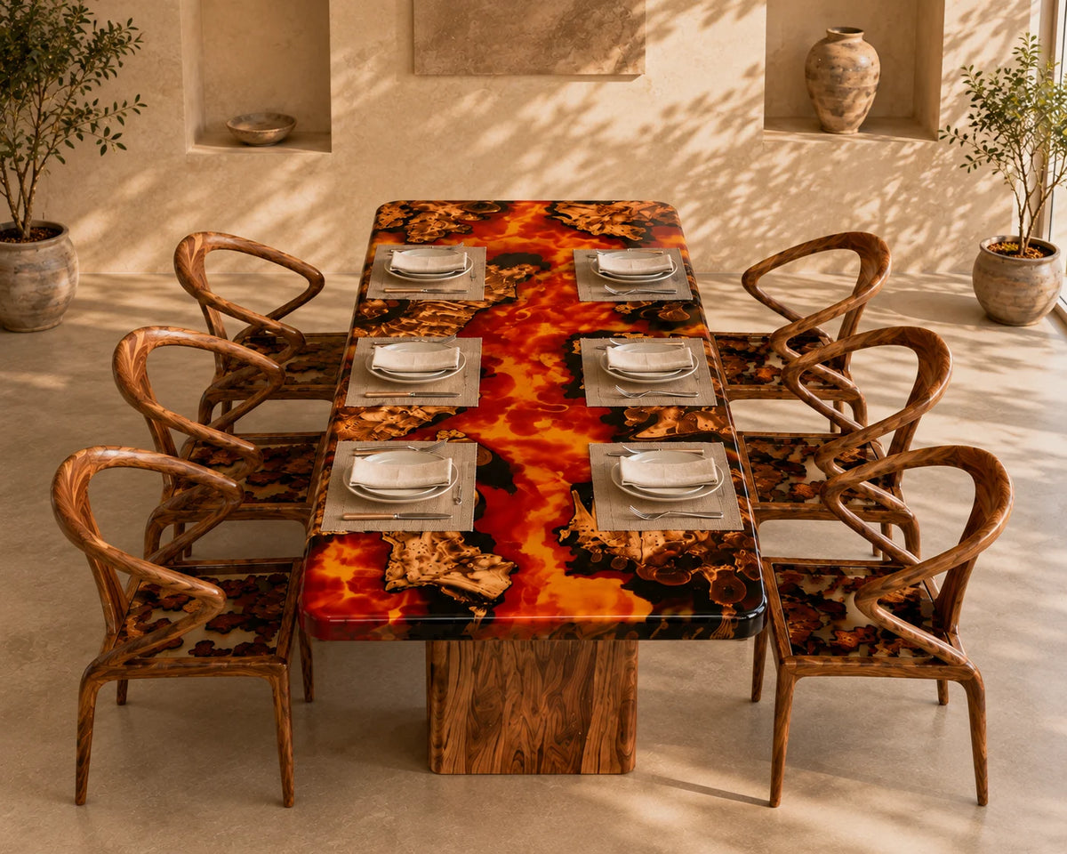 Aurorawoodart Custom Cedar Burl  Epoxy Lava Dining Table DT93
