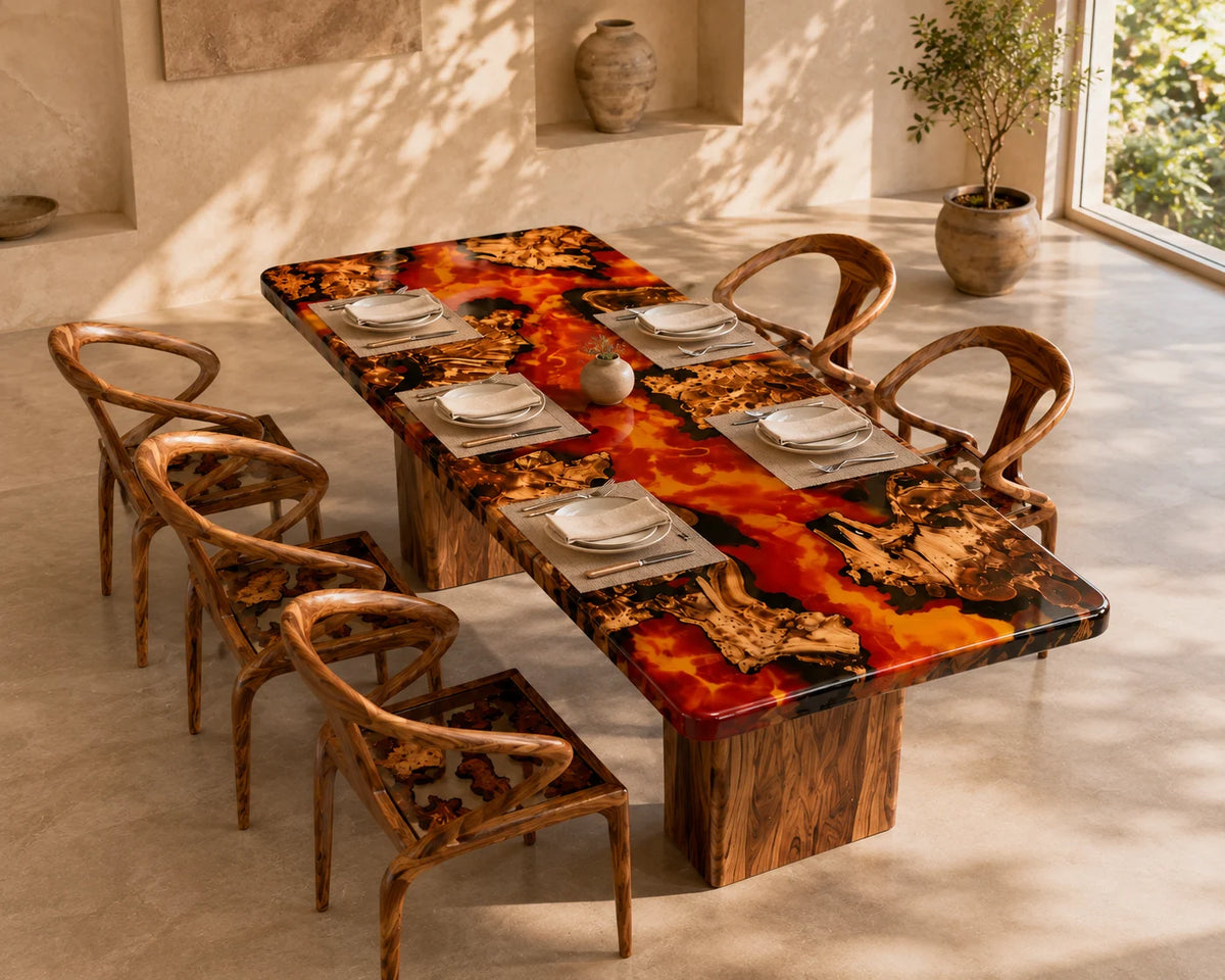 Aurorawoodart Custom Cedar Burl  Epoxy Lava Dining Table DT93