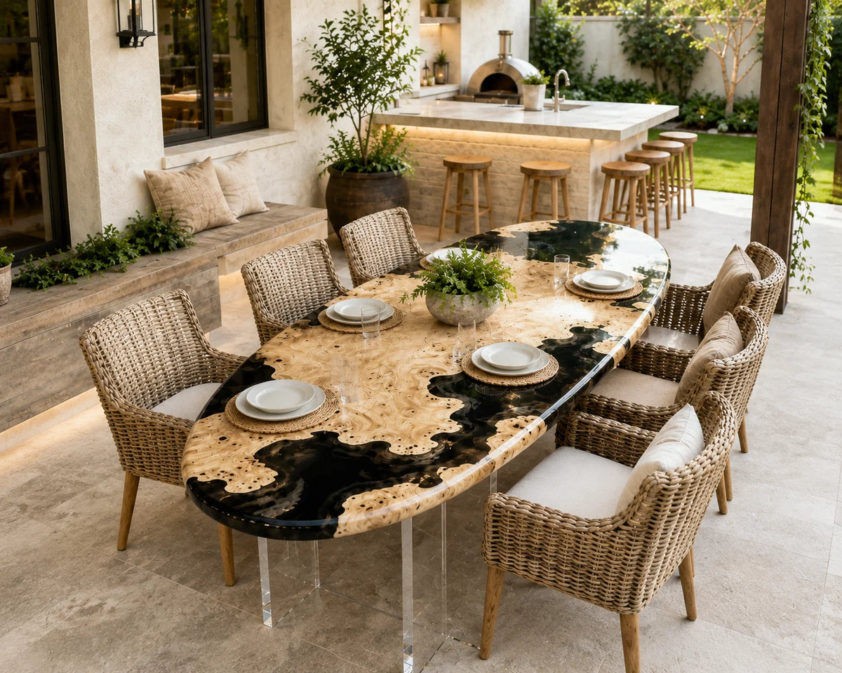 Aurorawoodart Custom Poplar Black Epoxy Live Edge Dining Table DT96