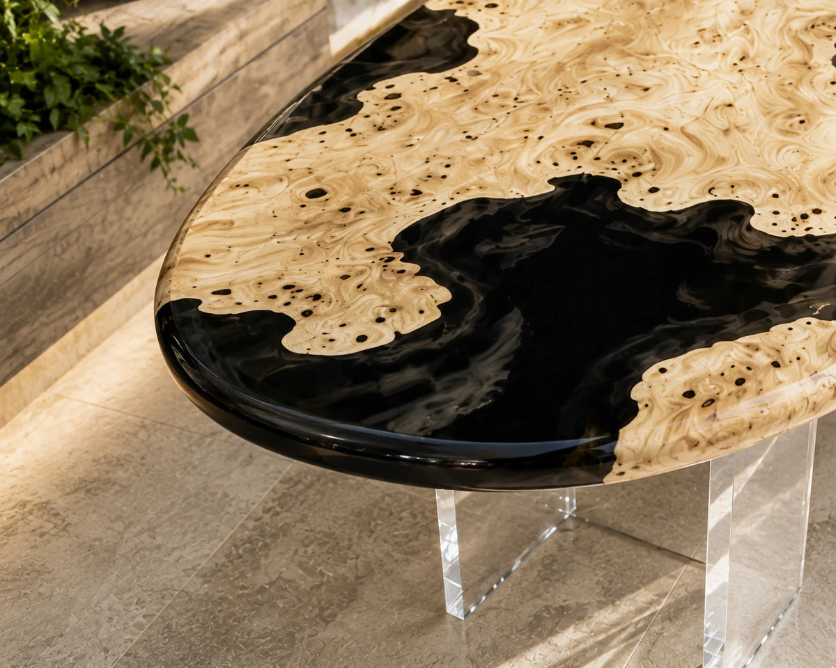 Aurorawoodart Custom Poplar Black Epoxy Live Edge Dining Table DT96