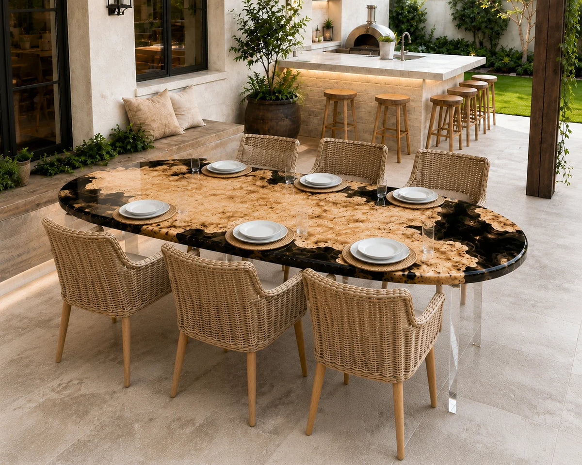 Aurorawoodart Custom Poplar Black Epoxy Live Edge Dining Table DT96